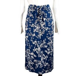 HIATUS Midi Skirt Casual Jersey Cinch Wrap Tie Floral Blue White Size XS